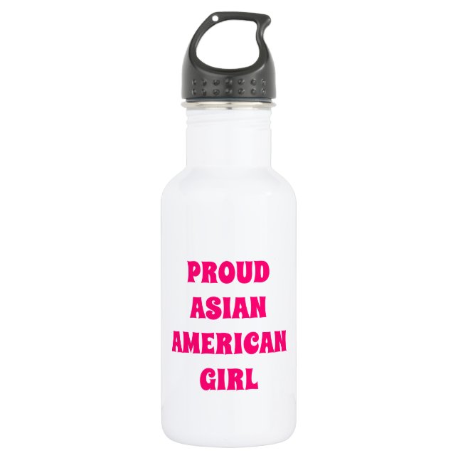 Bouteille D'eau Fier Asiatique Américaine fille, rose chaud blanc (Devant)