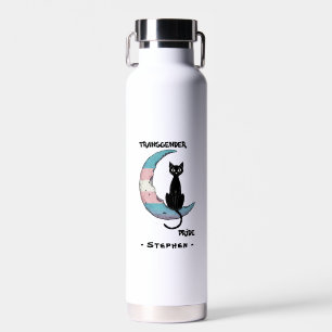 Bouteille D'eau Fierté transgenre - Chat noir sur la lune transsex