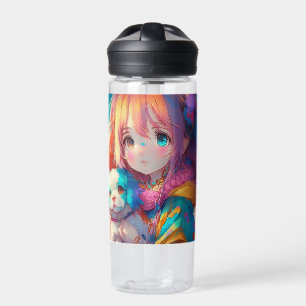 Bouteille D'eau Fille Anime personnalisée avec chiot