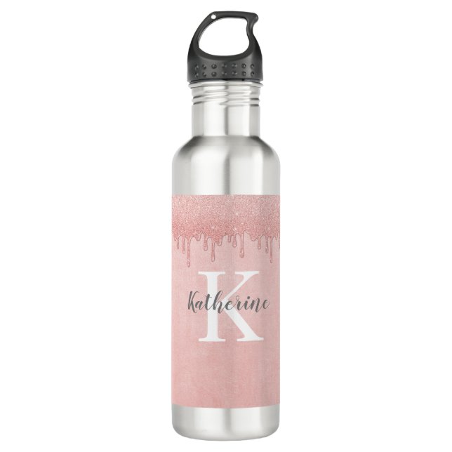 Bouteille D'eau Fille Blush parties scintillant rose gouttes Monog (Devant)
