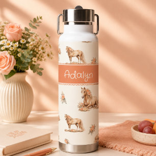 Bouteille D'eau Fille Mignon Cheval Pêche Rose Motif Personnalisé