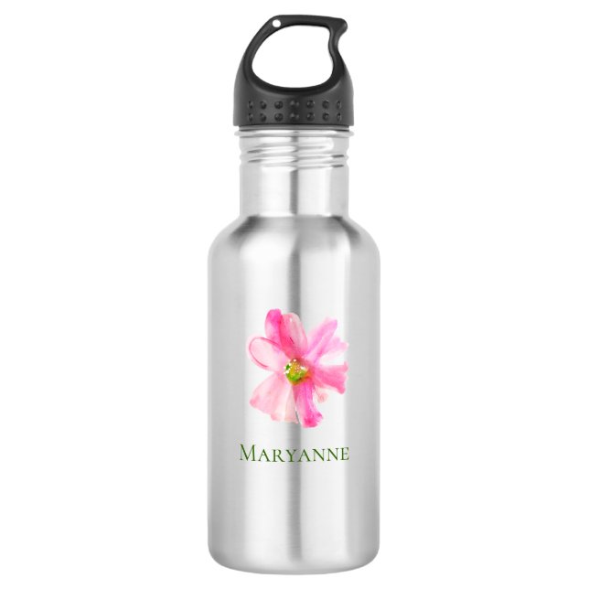 Bouteille D'eau Fille rose florale personnalisée (Devant)