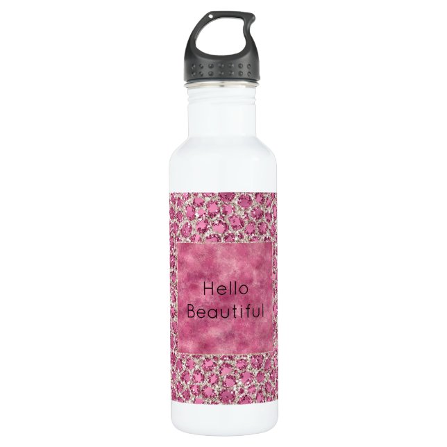 Bouteille D'eau Fille rose glam Parties scintillant Empreinte de l (Devant)
