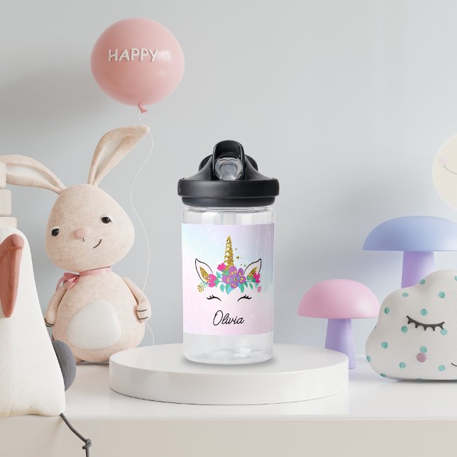Bouteille D'eau Filles Cute Unicorne Et Aquarelle Rainbow Custom (Créateur téléchargé)