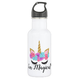 Bouteille D'eau Filles magiques de licorne d'or de fleurs