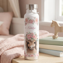 Filles Mignon Rose Floral Cheval Nom Personnalisé