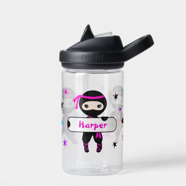 Bouteille D'eau Filles Personnalisées Cute Ninja Enfants Nom Perso (Gauche)