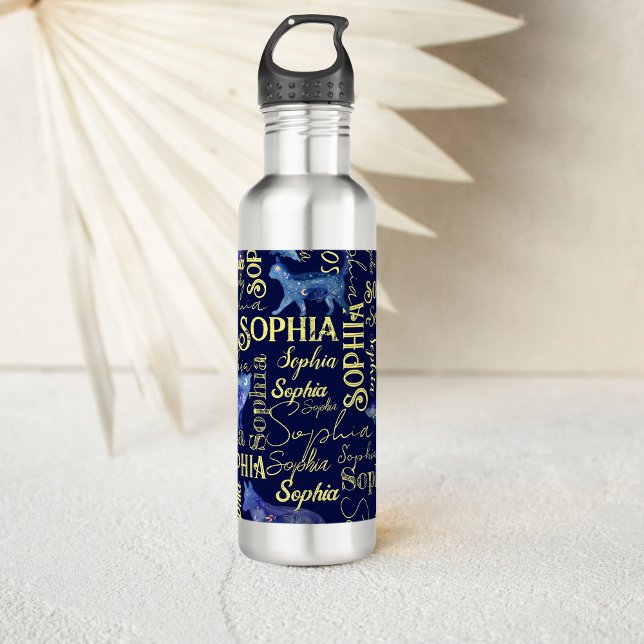 Bouteille D'eau Filles personnalisées nom animaux célestes collage (Celestial animals personalized girls name collage water bottle gifts for girls )