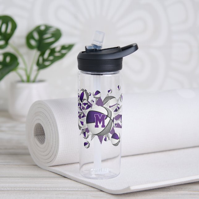 Bouteille D'eau filles sport violet gris basket étoiles (Yoga)