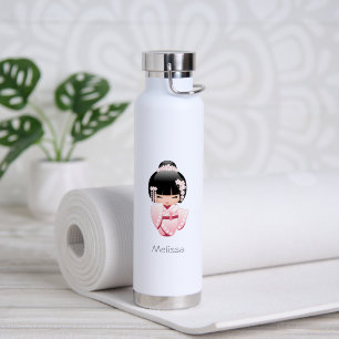 Bouteille D'eau Fillette Kokeshi Mignonne Kimono Rose Nom Personna