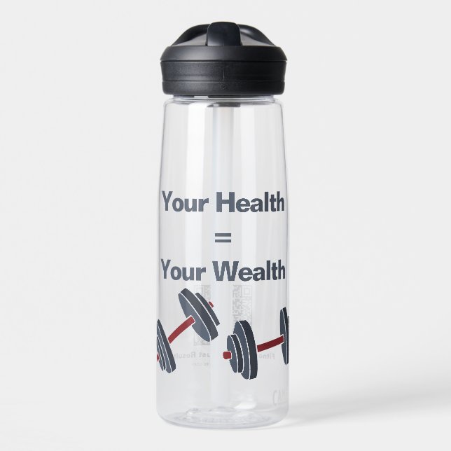 Bouteille D'eau Fitness Dumbbell Votre santé = Votre richesse (Avant)
