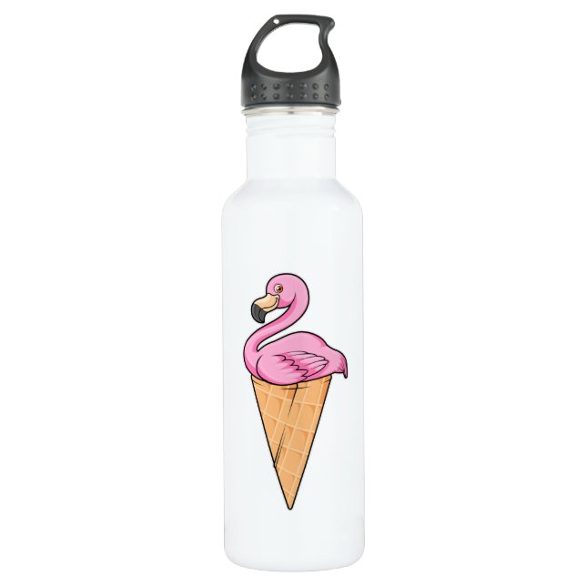 Bouteille D'eau Flamant rose avec gaufre de glace (Devant)