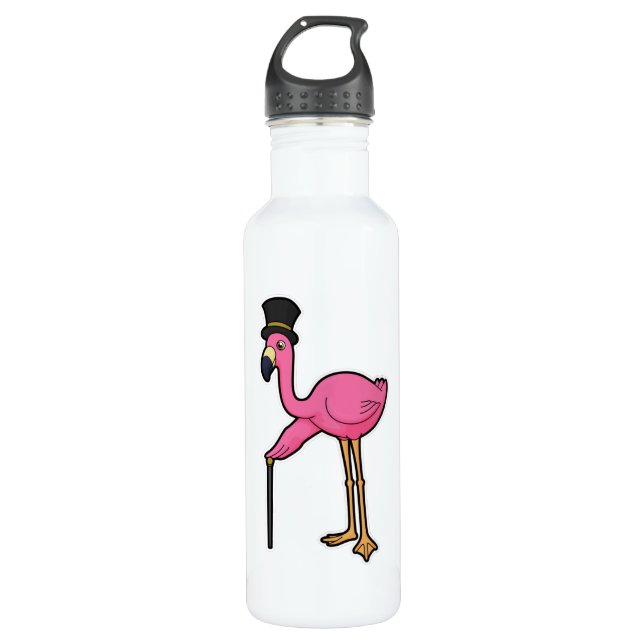 Bouteille D'eau Flamant rose comme Groom avec Casquette & canne (Devant)