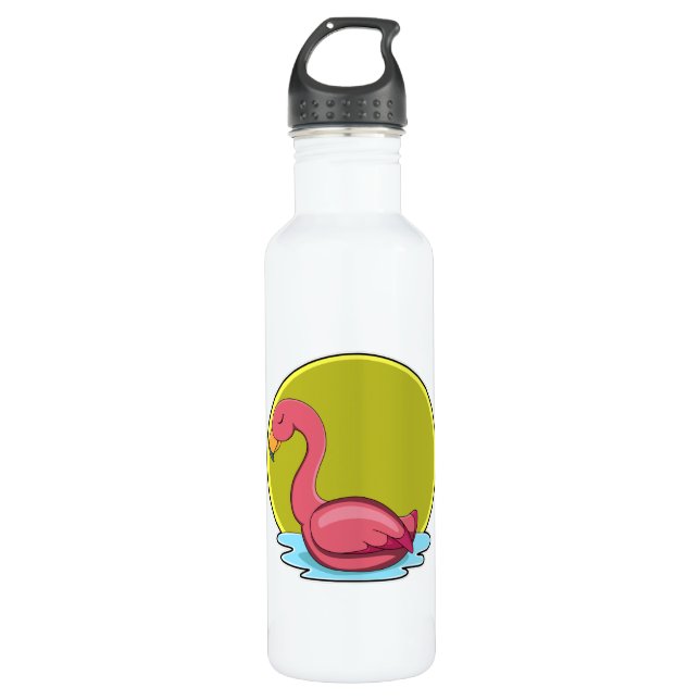 Bouteille D'eau Flamant rose dans l'eau avec soleil (Devant)