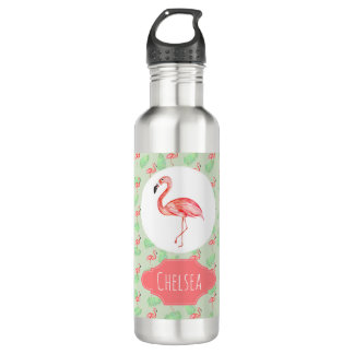 Bouteille D'eau Flamant rose et nom de la couleur d'eau tropicale 