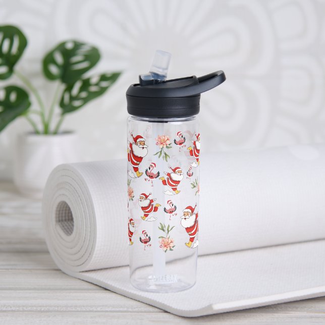 Bouteille D'eau Flamant rose tropical Père Noël Motif de Noël (Yoga (pivotée))