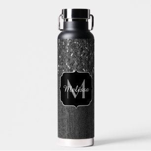 Bouteille D'eau Flamme blanc noir scintille bois rustique Monogram