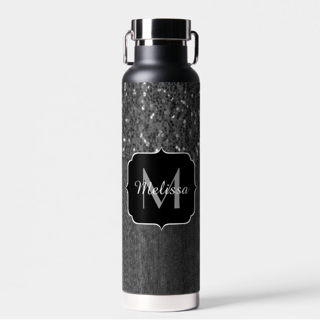 Bouteille D'eau Flamme blanc noir scintille bois rustique Monogram (Avant)