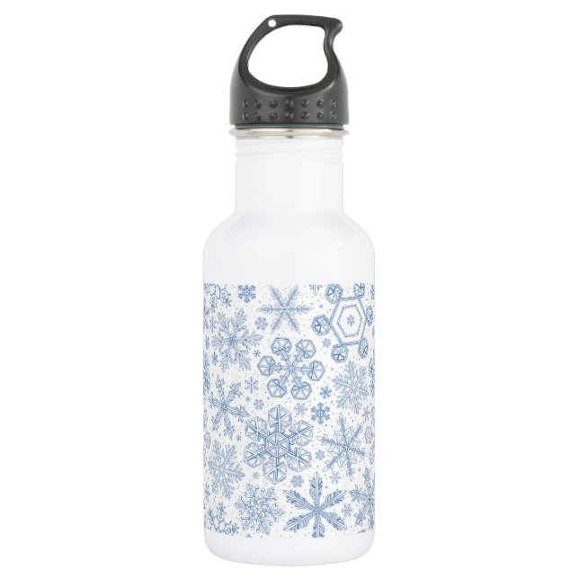 Bouteille D'eau Fléchettes de neige grises sur blanc (Devant)
