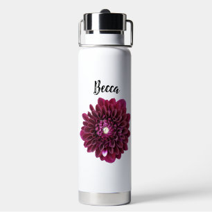 Bouteille D'eau Fleur Dahlia violet profond personnalisée