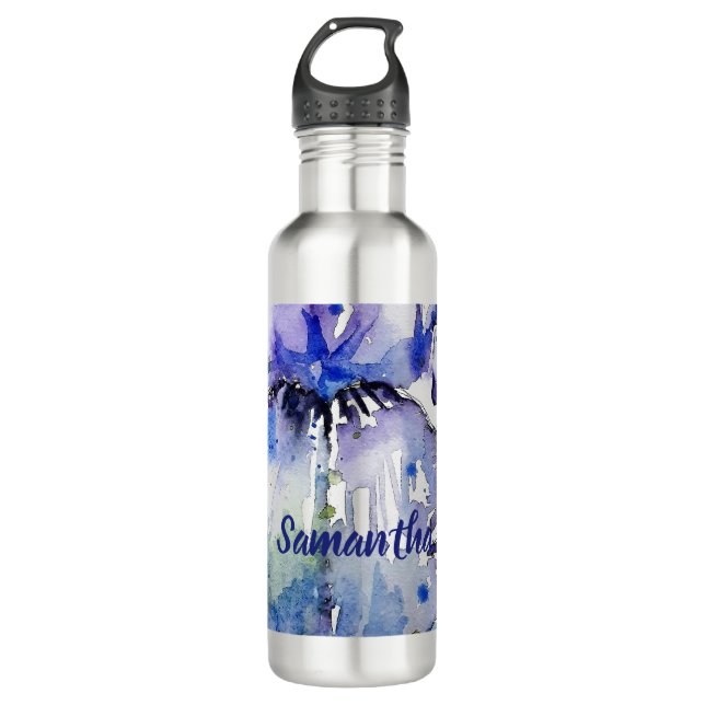 Bouteille D'eau Fleur d'aquarelle fleurie de l'Iris Bleu Femmes (Devant)