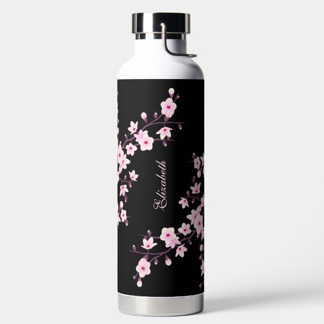 Bouteille D'eau Fleur de cerisier | Monogramme noir rose (Droite)