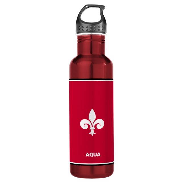 Bouteille D'eau Fleur de Lis sur le rouge bourguignon (Devant)