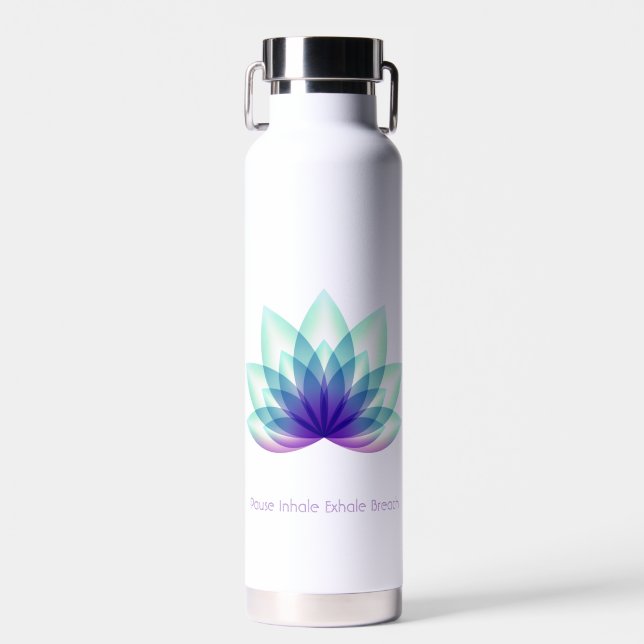 Bouteille D'eau Fleur de Lotus bleu violet vert personnalisé (Avant)