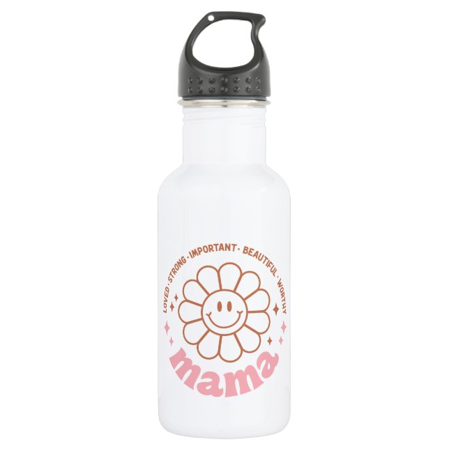 Bouteille D'eau Fleur de maman : aimée, forte, belle et digne (Devant)