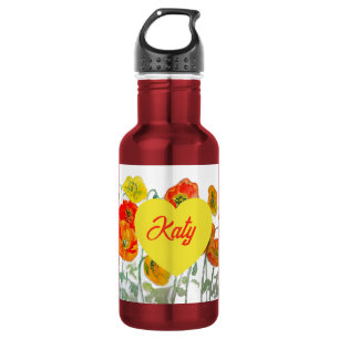Bouteille D'eau Fleur de pavot orange rouge aquarelle pavots