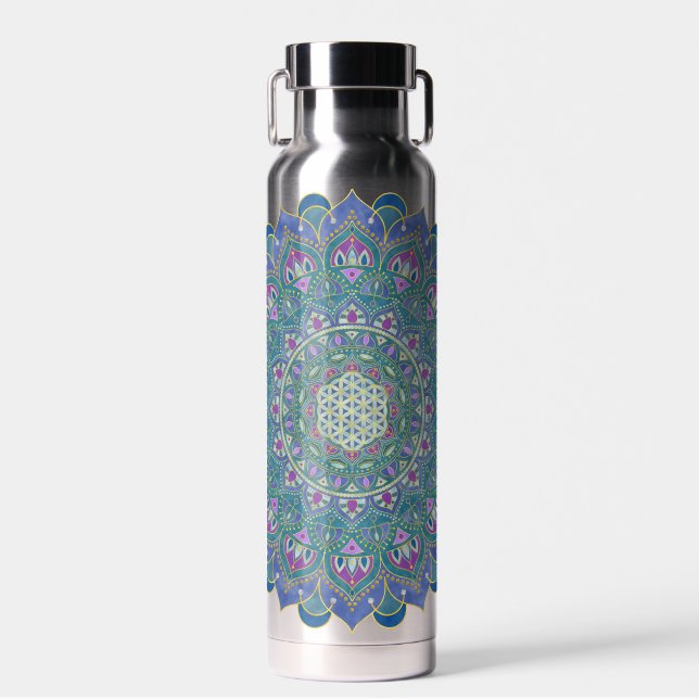 Bouteille D'eau Fleur De Vie - Mandala India Style 1 (Avant)