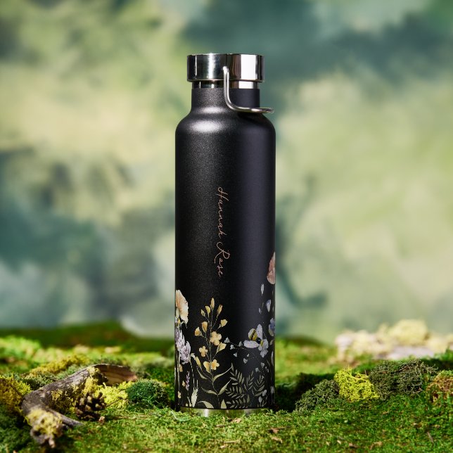 Bouteille D'eau Fleur sauvage Floral Bumble Bee | Monogramme (Extérieur)