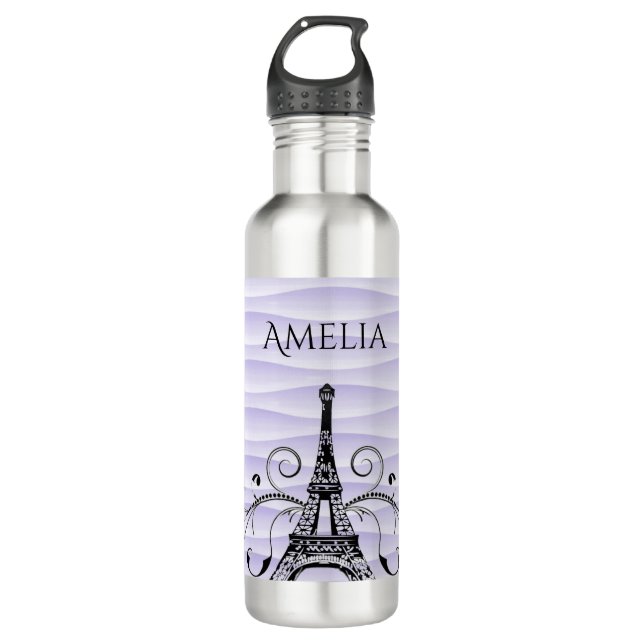 Bouteille d'eau fleurie de la tour Eiffel violet (Devant)