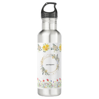 Bouteille d'eau fleurie rose personnalisée