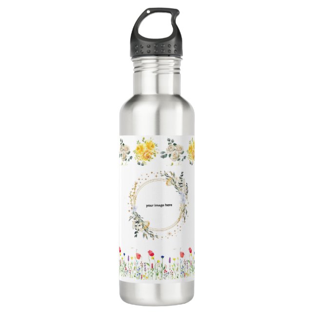Bouteille d'eau fleurie rose personnalisée (Devant)