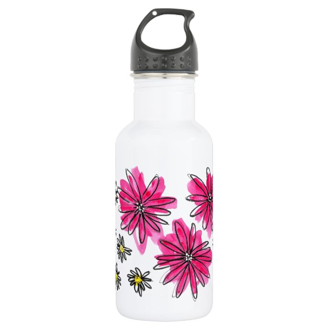 Bouteille D'eau Fleurs blanches et roses (Devant)