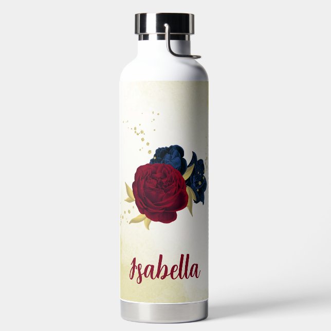 Bouteille D'eau fleurs bleu marine et rouge verdure (Droite)