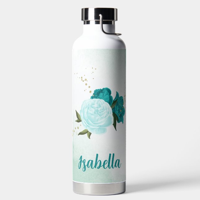 Bouteille D'eau fleurs bleu turquoise clair  (Droite)