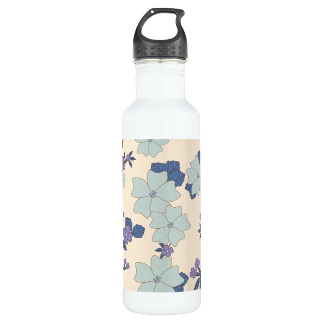 Bouteille D'eau Fleurs Bleues, Fleurs Violettes, Motif Floral (Devant)