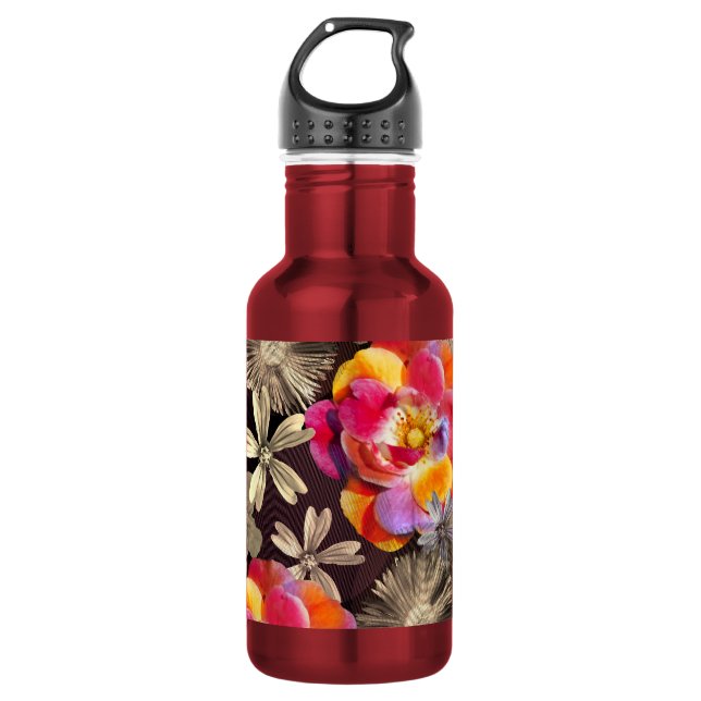 Bouteille D'eau Fleurs Boho Floral Bold Motif - Rose gris rose (Devant)