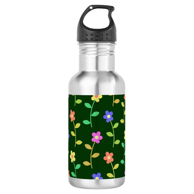 Bouteille D'eau Fleurs Colorées, Motif Floral, Feuillage, Boho (Devant)