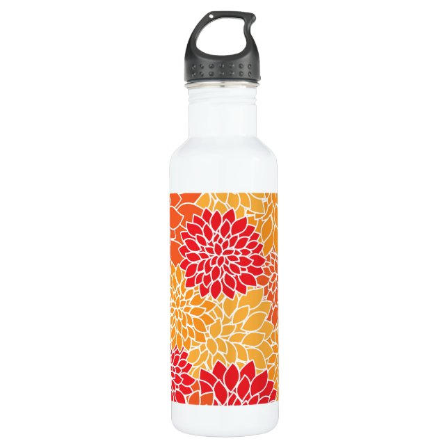 Bouteille D'eau Fleurs Dahlia, Motif De Fleurs, Dahlia Orange (Devant)