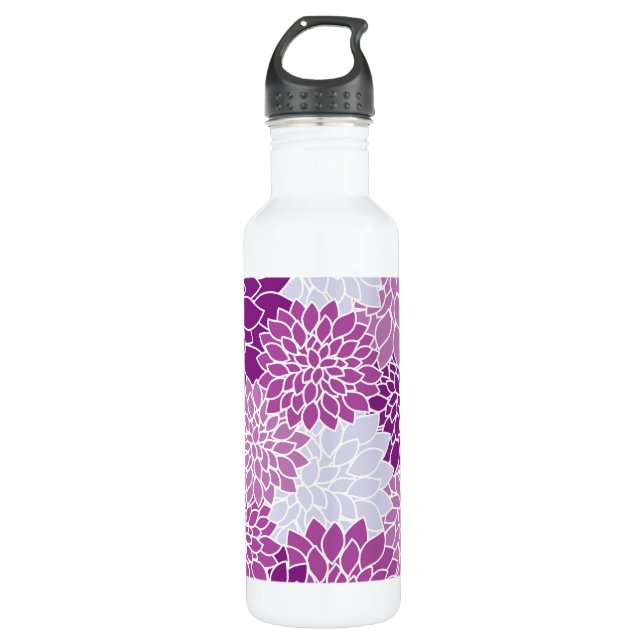 Bouteille D'eau Fleurs Dahlia, Motif De Fleurs, Dahlia Violet (Devant)