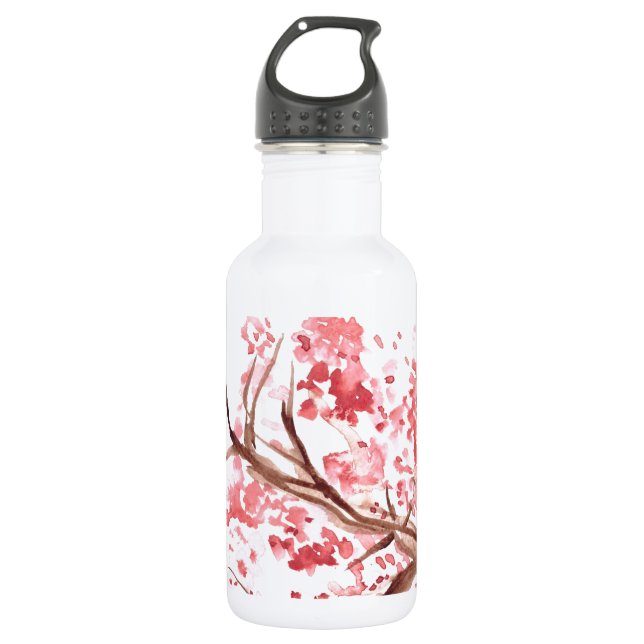 Bouteille D'eau Fleurs de cerisier rose aquarelle Sakura (Devant)