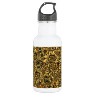 Bouteille D'eau Fleurs de chrysanthèmes jaunes et coléoptères oran