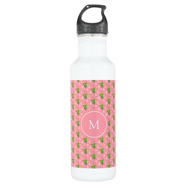 Bouteille D'eau Fleurs de lotus roses et monogrammes (Devant)