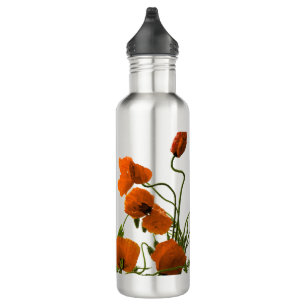 Bouteille D'eau Fleurs de pavot orange Aquarelle Flore