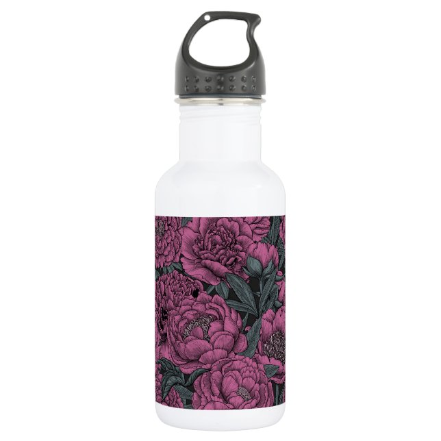 Bouteille D'eau Fleurs de pivoines violettes (Devant)