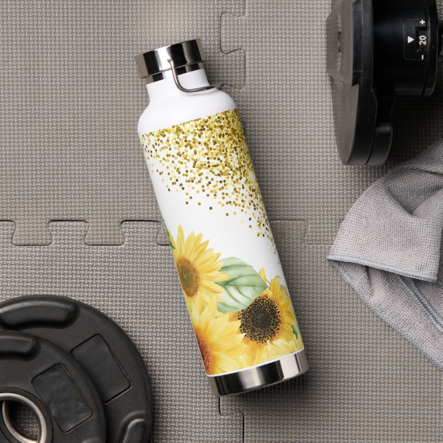 Bouteille D'eau Fleurs de soleil et Parties scintillant or (Salle de sport)