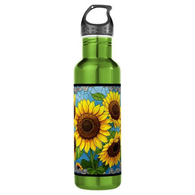 Bouteille D'eau Fleurs de soleil peintes (Devant)
